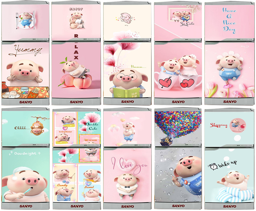 Decal dán trang trí tủ lạnh - Mẫu Pig 2022 - Chất liệu cao cấp - Có sẵn keo dán