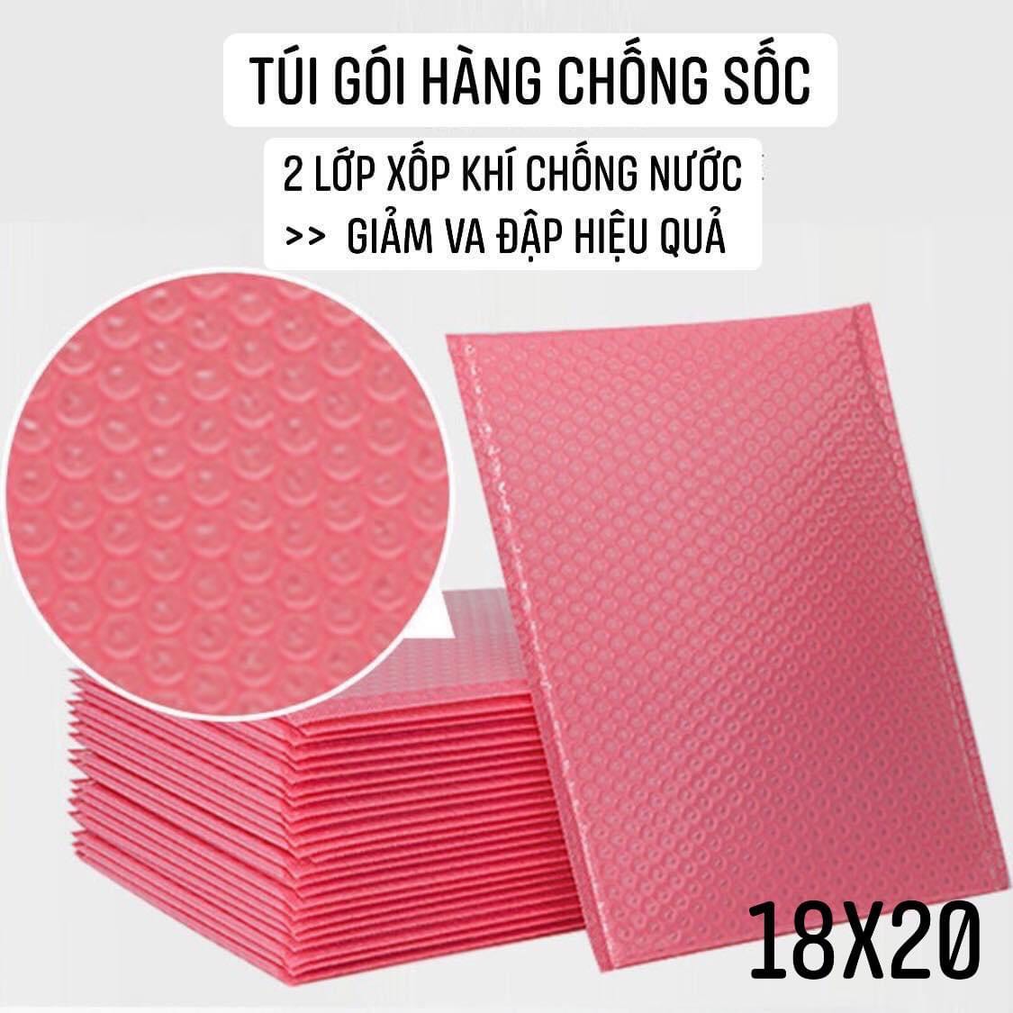 Set 100 Túi bóng khí màu hồng gói hàng Túi niêm phong lót bóng khí có sẵn keo tự dính 18x20 Túi Niêm Phong HN