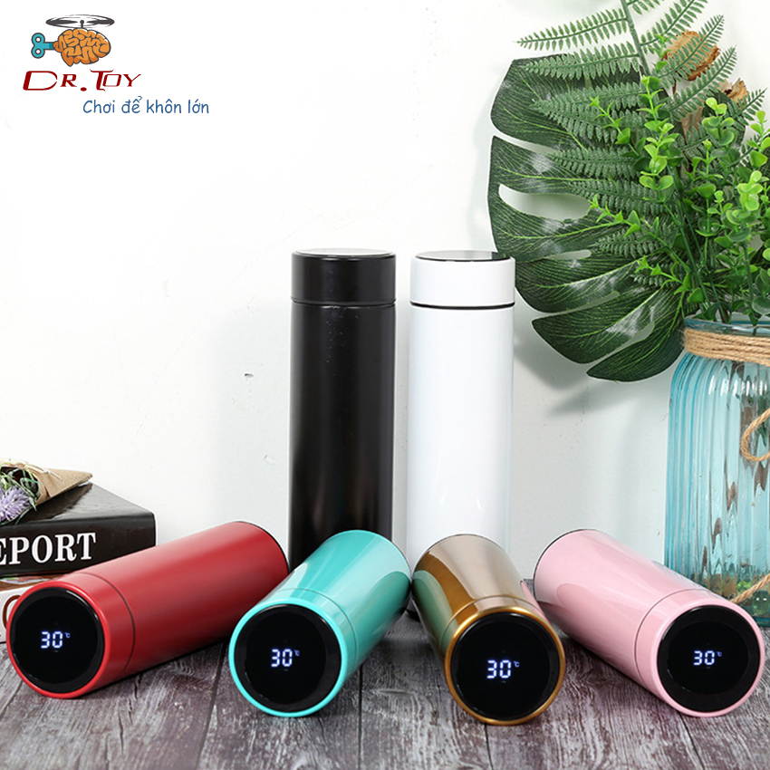 DrToy - Bình giữ nhiệt thông minh có đèn LED báo nhiệt độ, làm bằng thép 304 cao cấp an toàn với người dùng