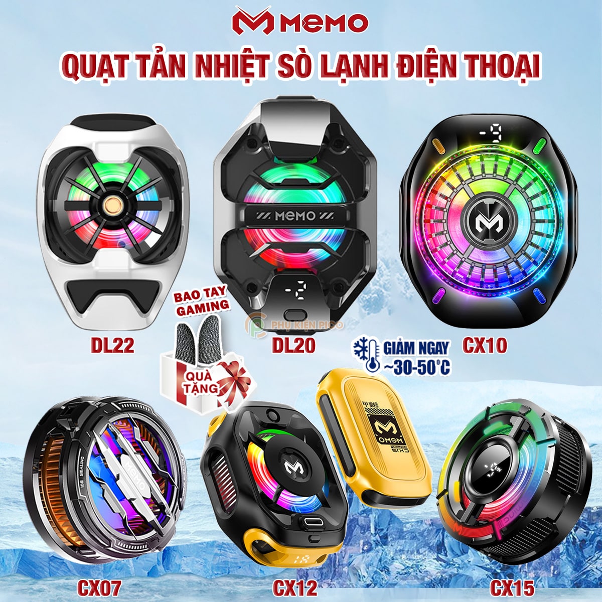 Quạt tản nhiệt điện thoại IPad sò lạnh từ tính Memo CX07 CX08 Pro CX12 CX10 DL22 CX15 AI Led RGB Gam