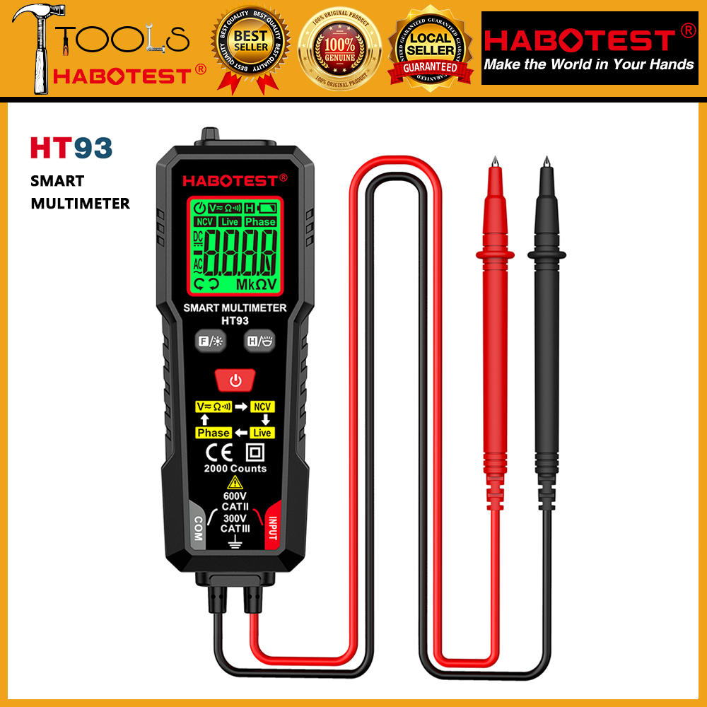 HABOTESTHT93 Thử nghiệm điện áp đa tờ kỹ thuật số thông minh 2000 Đếm Volt Đồng hồ đo tự động có các biện pháp chính xác với NCV AC DC 2V 20V 200V 600V