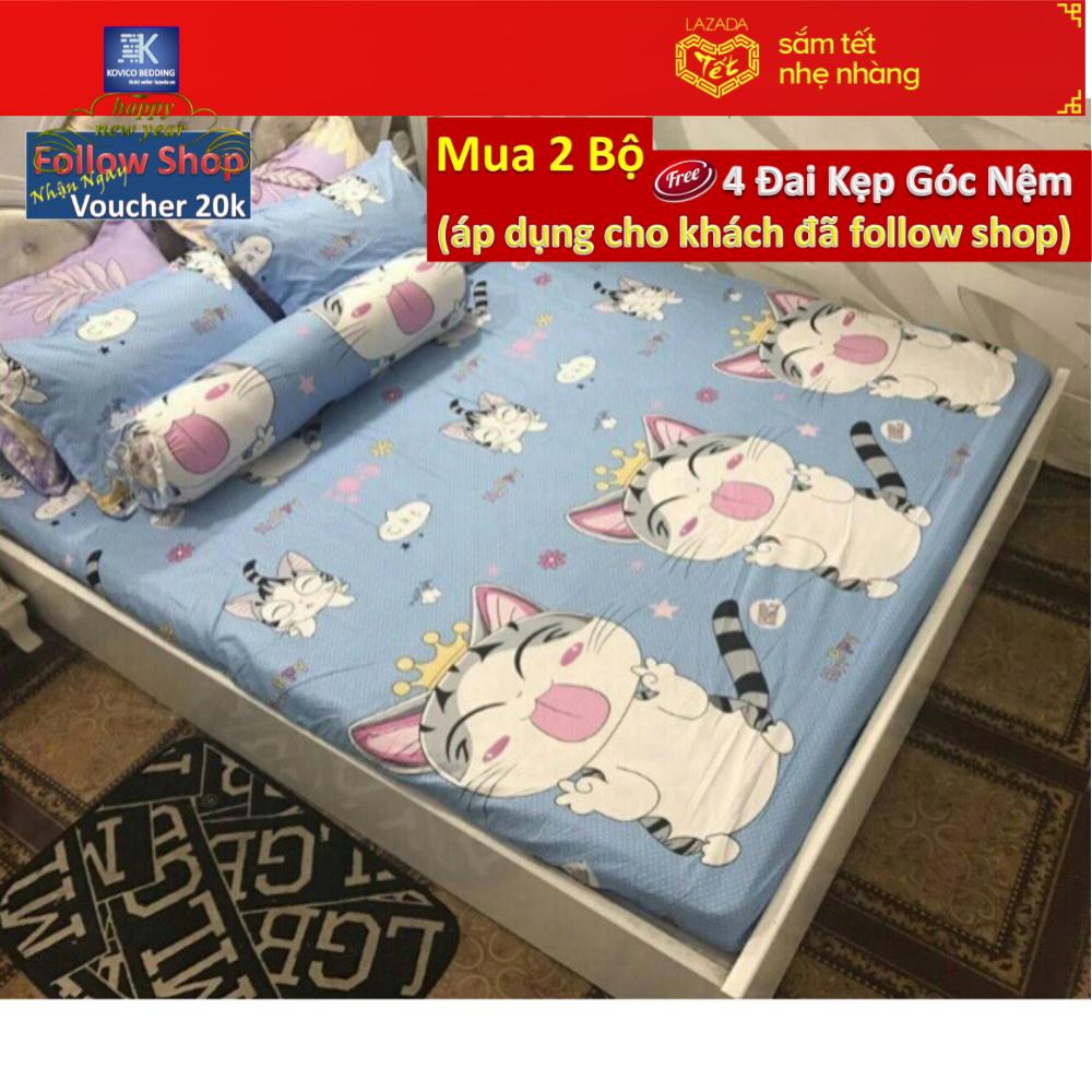 Bộ ga gối poly kovico mèo chii 1m6x2m