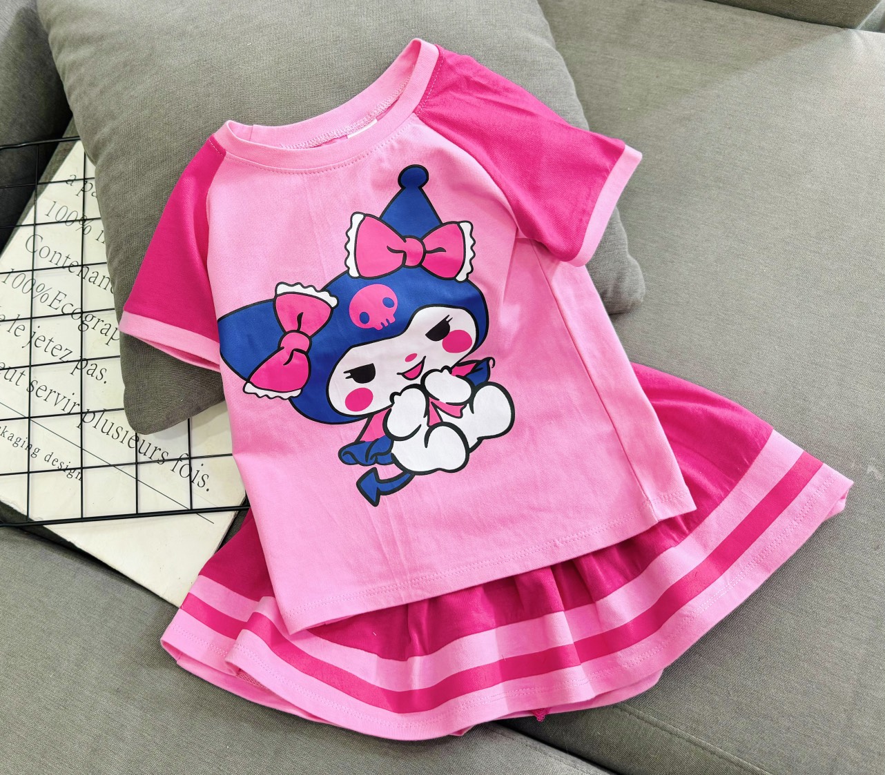 Set, Bộ váy bé gái chất cotton mặc mát [10 22kg] áo thun ngắn tay + chân váy quần đáng yêu Jennie kids J552