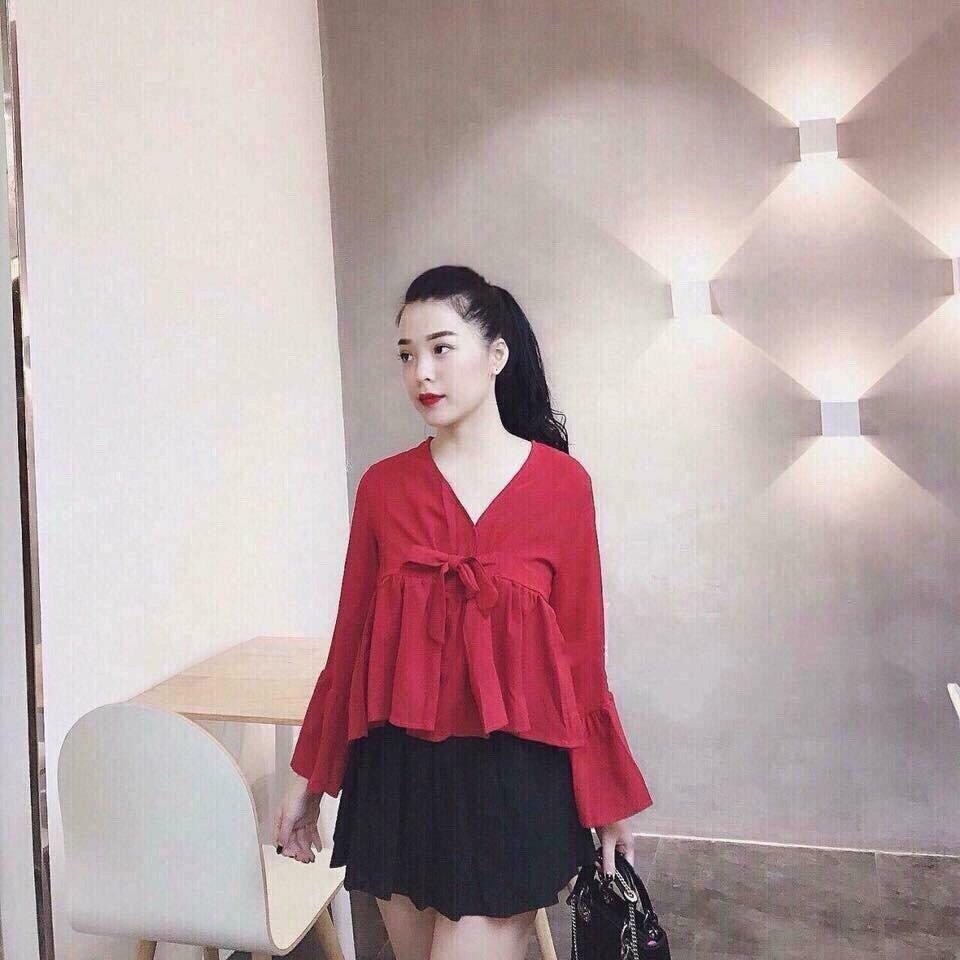 Áo Kiểu  Nữ Tay Xòe Thắt Nơ Thời Trang Mới  Av048