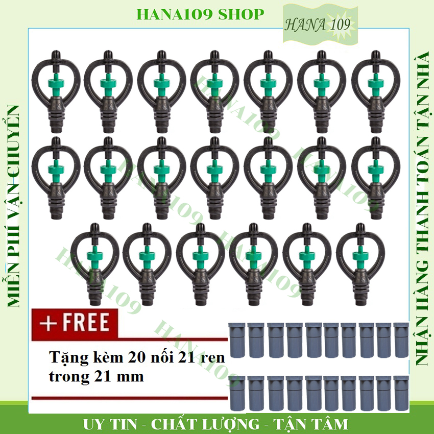 20 béc phun tưới rau cây ăn quả cỏ trồng ren ngoài 21 mm BB 906 tặng kèm 20 nối 21 ren trong giúp nối béc tưới vào ống dẫn pvc phy 21