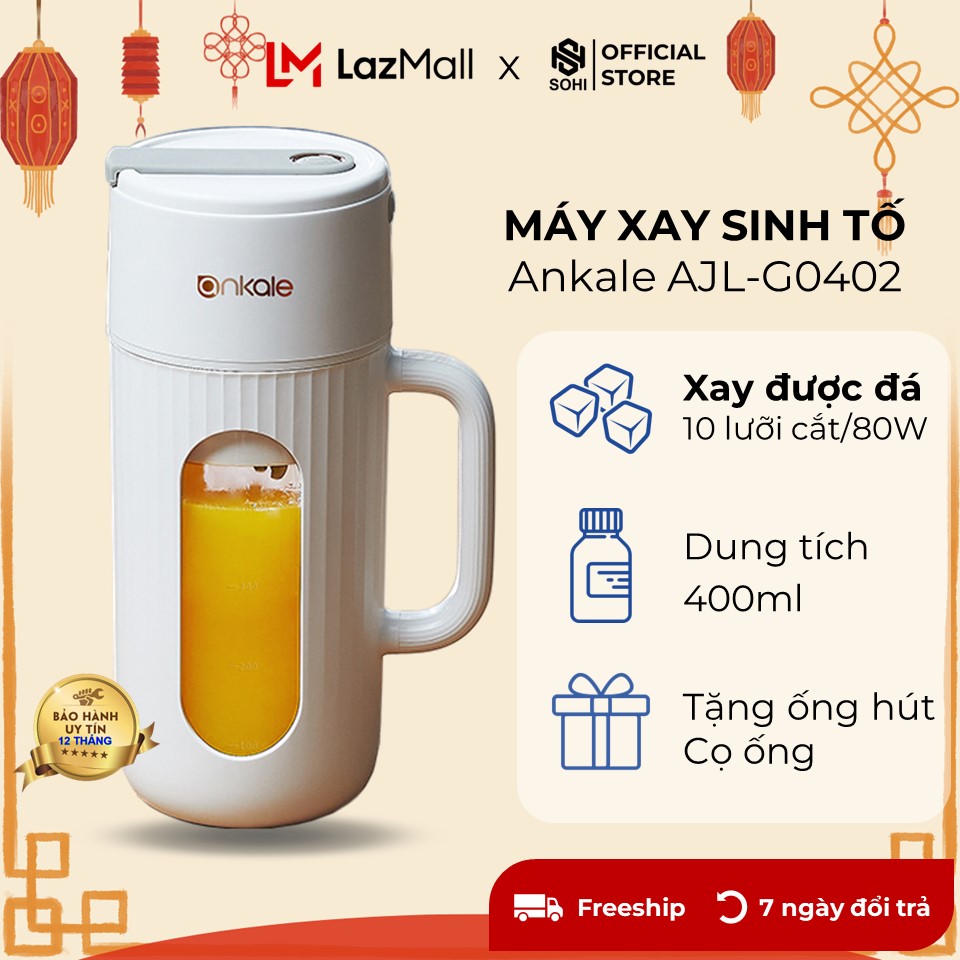 Máy xay sinh tố Ankale di động cầm tay thế hệ mới dung tích 400ml 10 lưỡi cắt thép không rỉ động cơ cực khỏe bảo hành 12 tháng