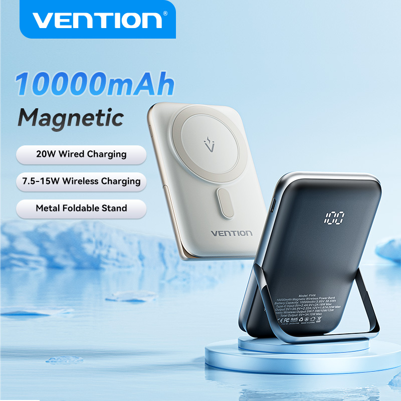 Vention Sạc Dự Phòng Không Dây 10000mAh Magsafe Wireless Charging Powerbank Built in Folding Stand Màn Hình LED dành cho iPhone 15 14 13 pro max Samsung S24 Ultra S23 Xiaomi 13t ios Tablet Dễ Mang Power Bank Pin Dự Phòng