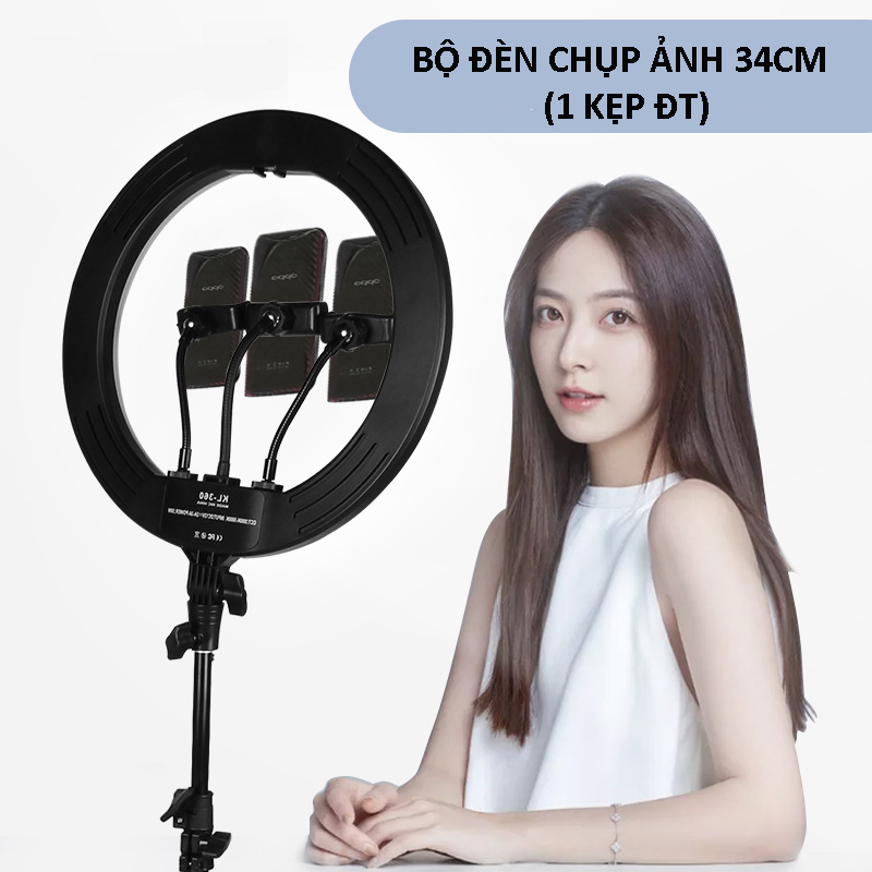 Bộ Đèn Livestream Cao Cấp đường kính 34cm, Đèn Trang Điểm Make Up, Chụp Ảnh Studio, Phun Săm chính hãng Kairui