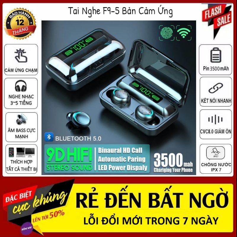 Tai Nghe Bluetooth Không Dây F95 Nhét Tai Pin 3500 maH Micro HD, Chống Nước - Tai nghe bluetooth pin trâu - Tai nghe nhét tai không dây - Tai nghe không dây pin trâu