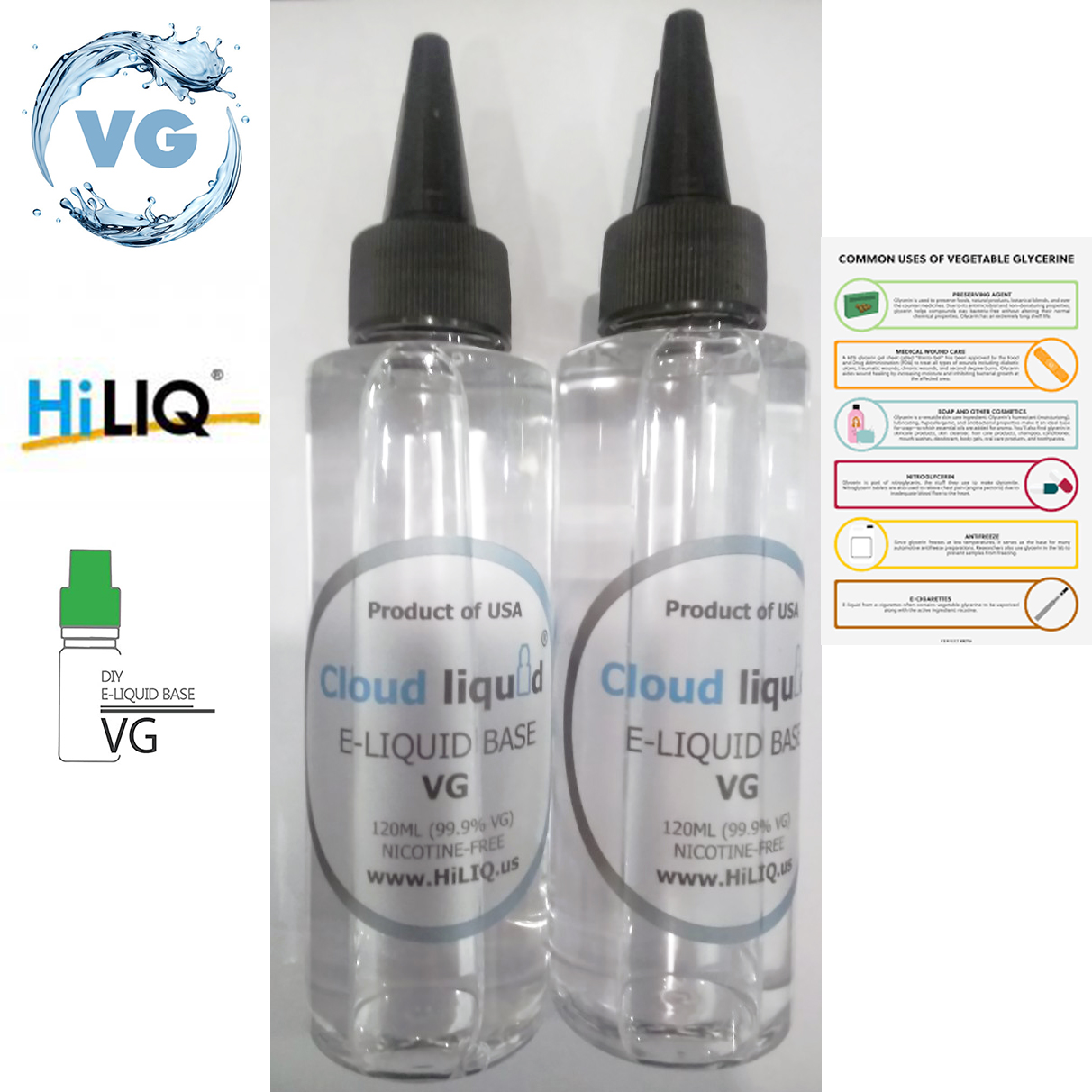 Combo 2 chai VG Vegetable Glycerin 120ml 99,9% dùng làm chất nền, dung dịch dưỡng ẩm, sản phẩm handmade....