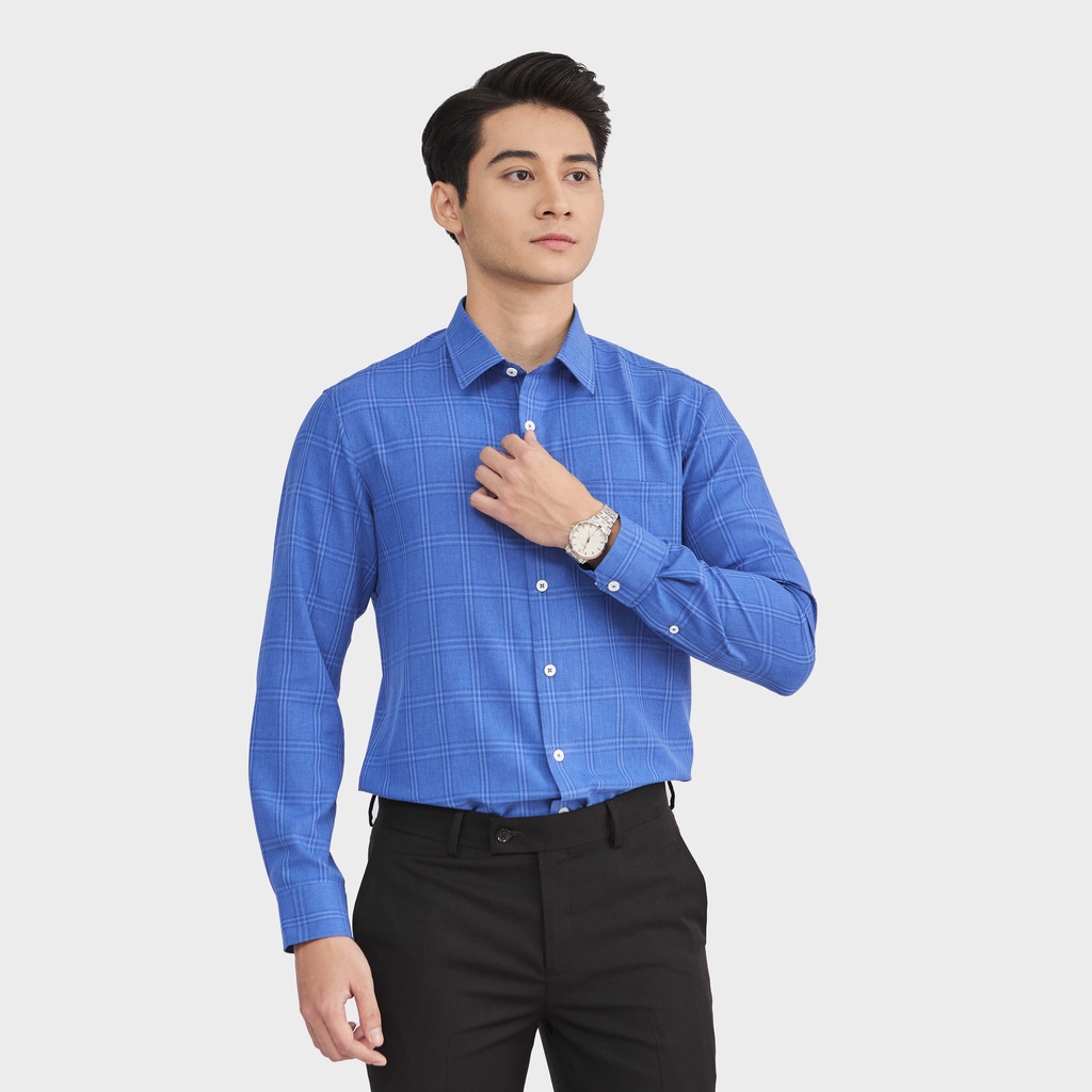 Áo sơ mi nam dài tay aristino họa tiết xanh kẻ caro nam tính, thanh lịch - als08402