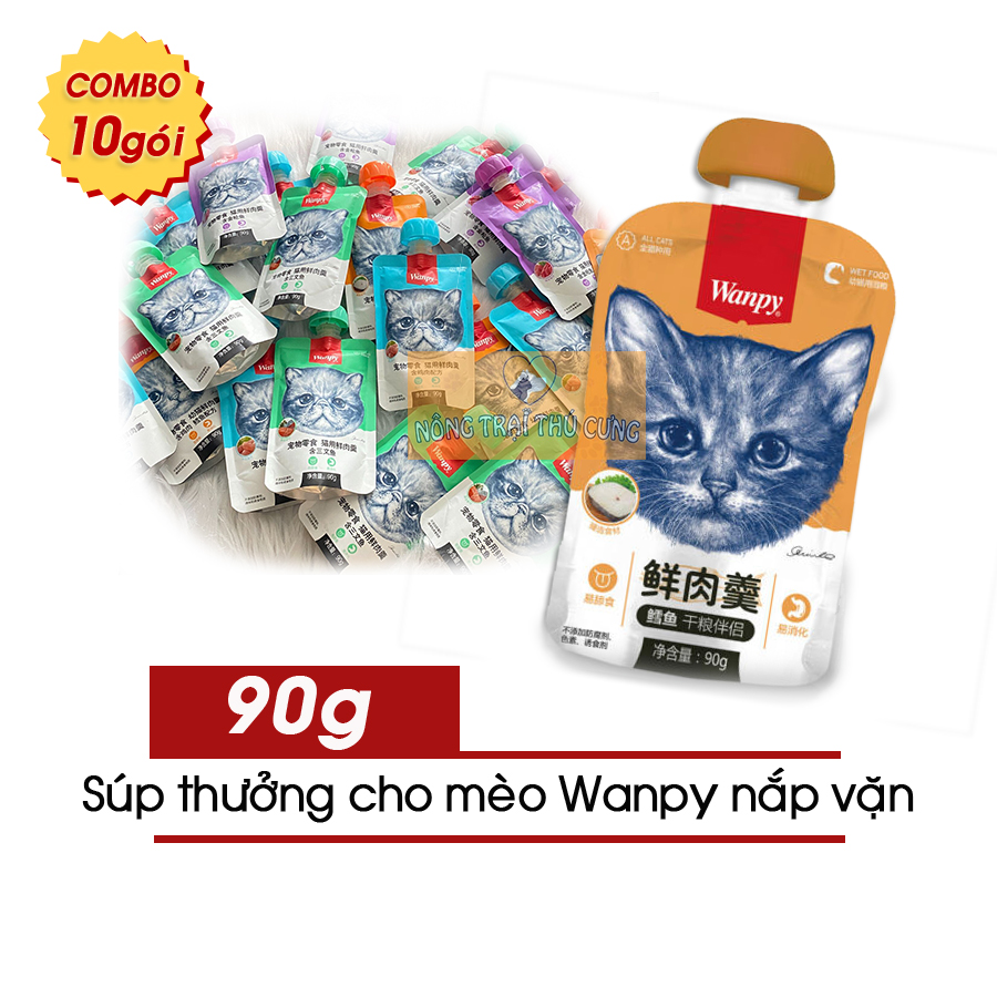 Súp thưởng cho mèo wanpy nắp vặn 90gr mix đủ vị - kem thưởng cho mèo -