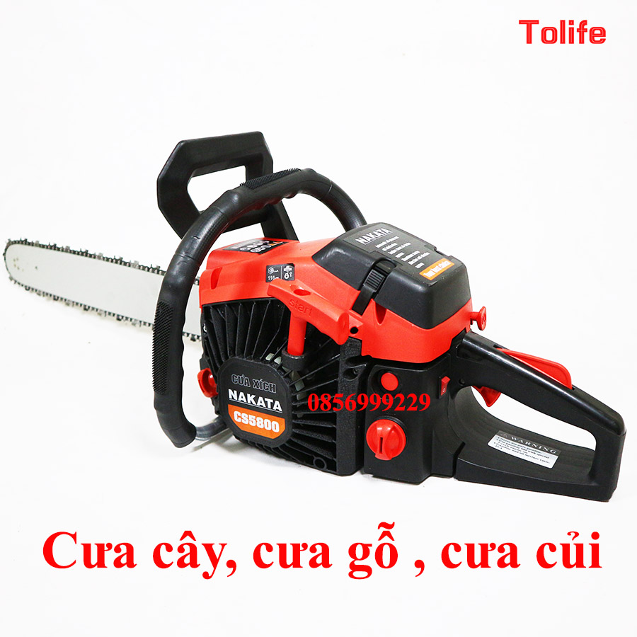 máy cưa xích chạy xăng CX68 tặng bình pha nhớt, máy cưa xích lam 5 tấc, máy cưa cây.