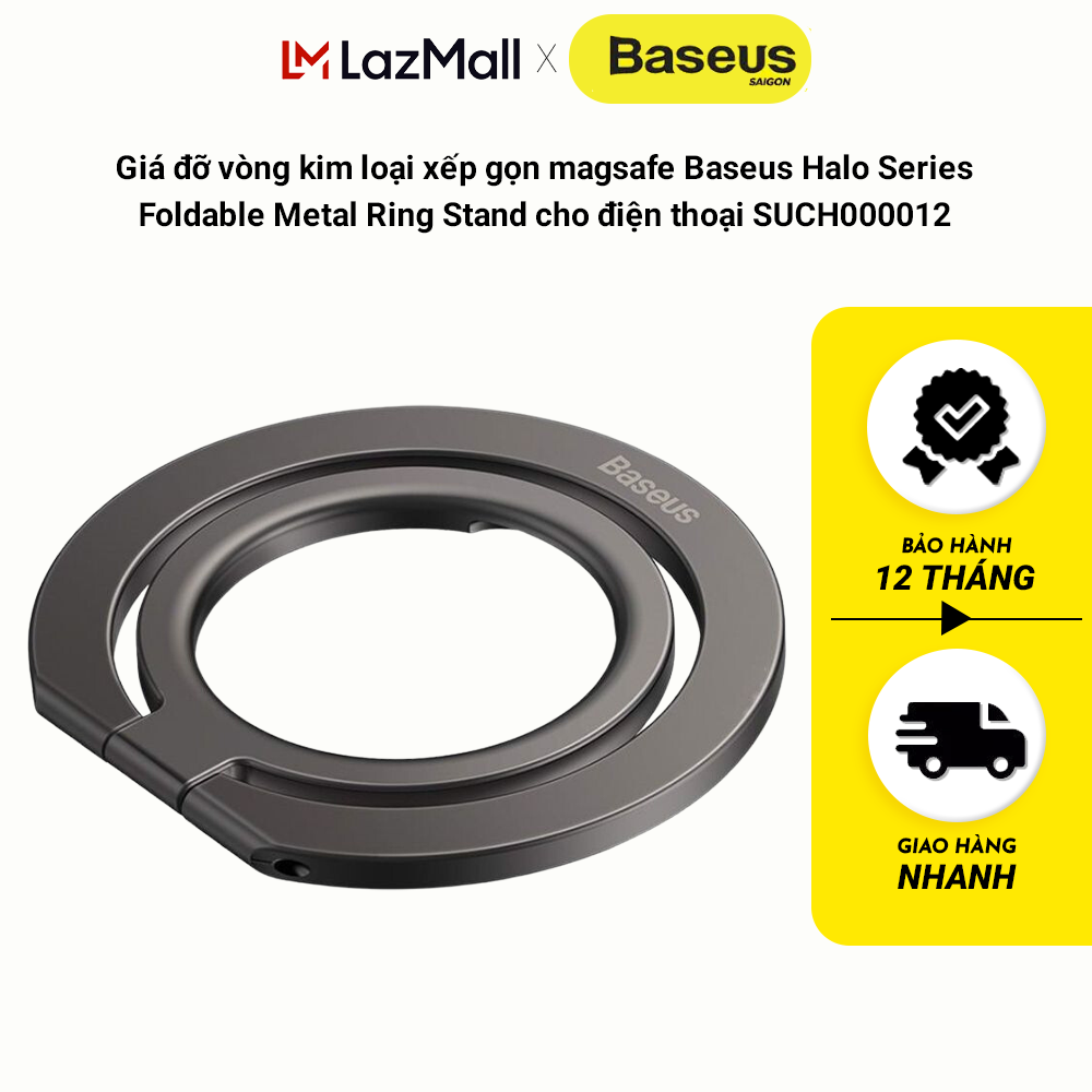 Giá đỡ vòng kim loại xếp gọn magsafe Baseus Halo Series Foldable Metal Ring Stand cho điện thoại SUC