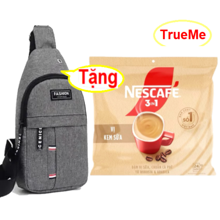 [Tặng túi đeo chéo] x1 túi Nescafe sữa đá vị kem (24gói x 16g/túi) - Ca phe rang xay hoa tan - cafe sữa đá - nescafe do - coffee  - ca phe 3in1 - café 3in1 - ca phe hoa tan - café pha san - nessua24 trueme truemenews LazadaTrueMe