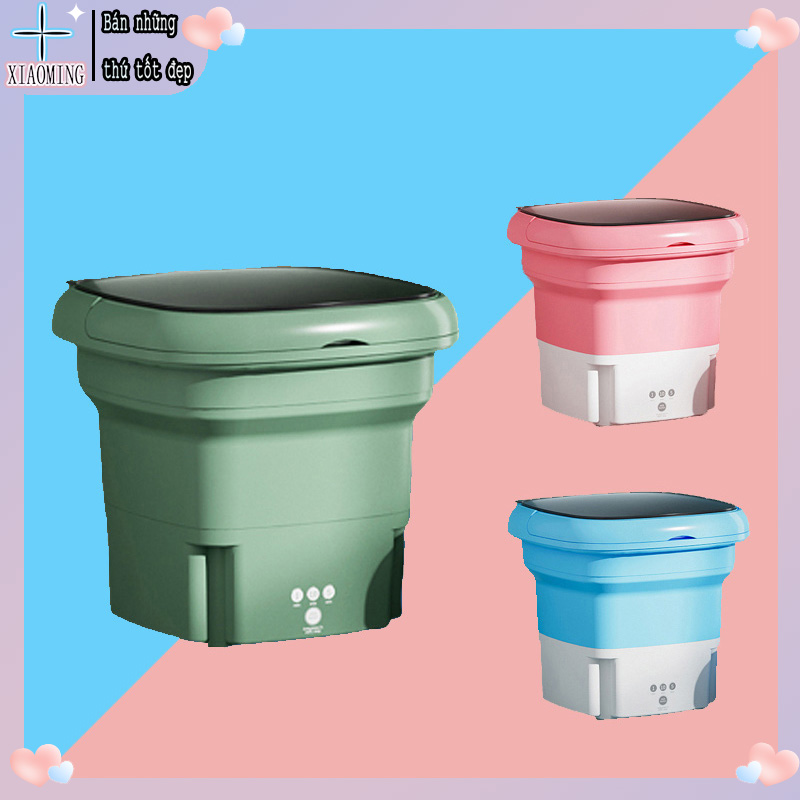 Máy Giặt Mini Cho Bé Máy Giặt Đồ Mini Gấp Gọn Di Động Vắt Khô Khử Khuẩn Bằng Ánh Sáng Xanh Đèn Rọi