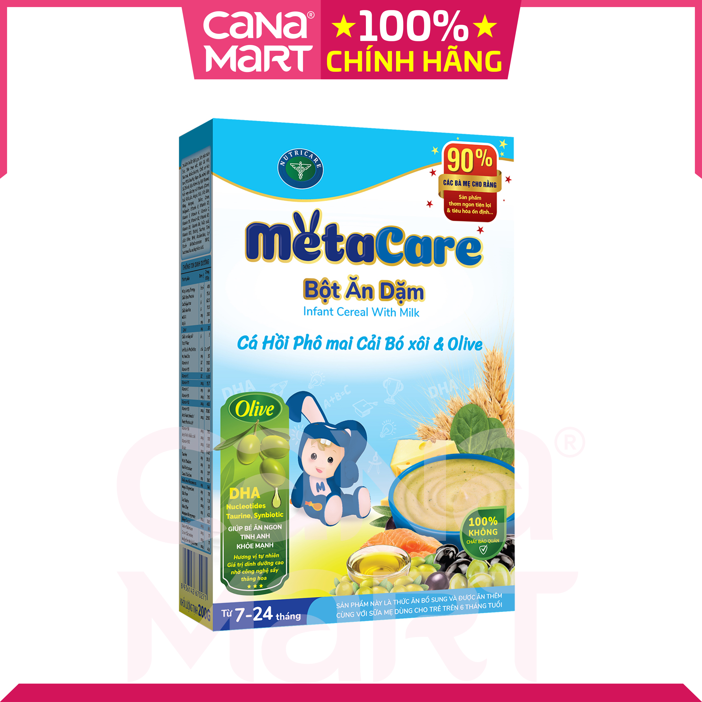 Bột ăn dặm Metacare Cá hồi phô mai cải bó xôi & olive