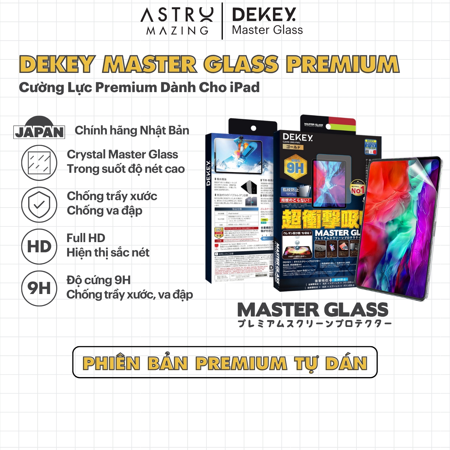 [Update 2024] Kính cường lực AstroMazing độ cứng 9H chống vân tay dành cho iPad Pro 11 Air 4 5 Gen 5 6 7 8 9