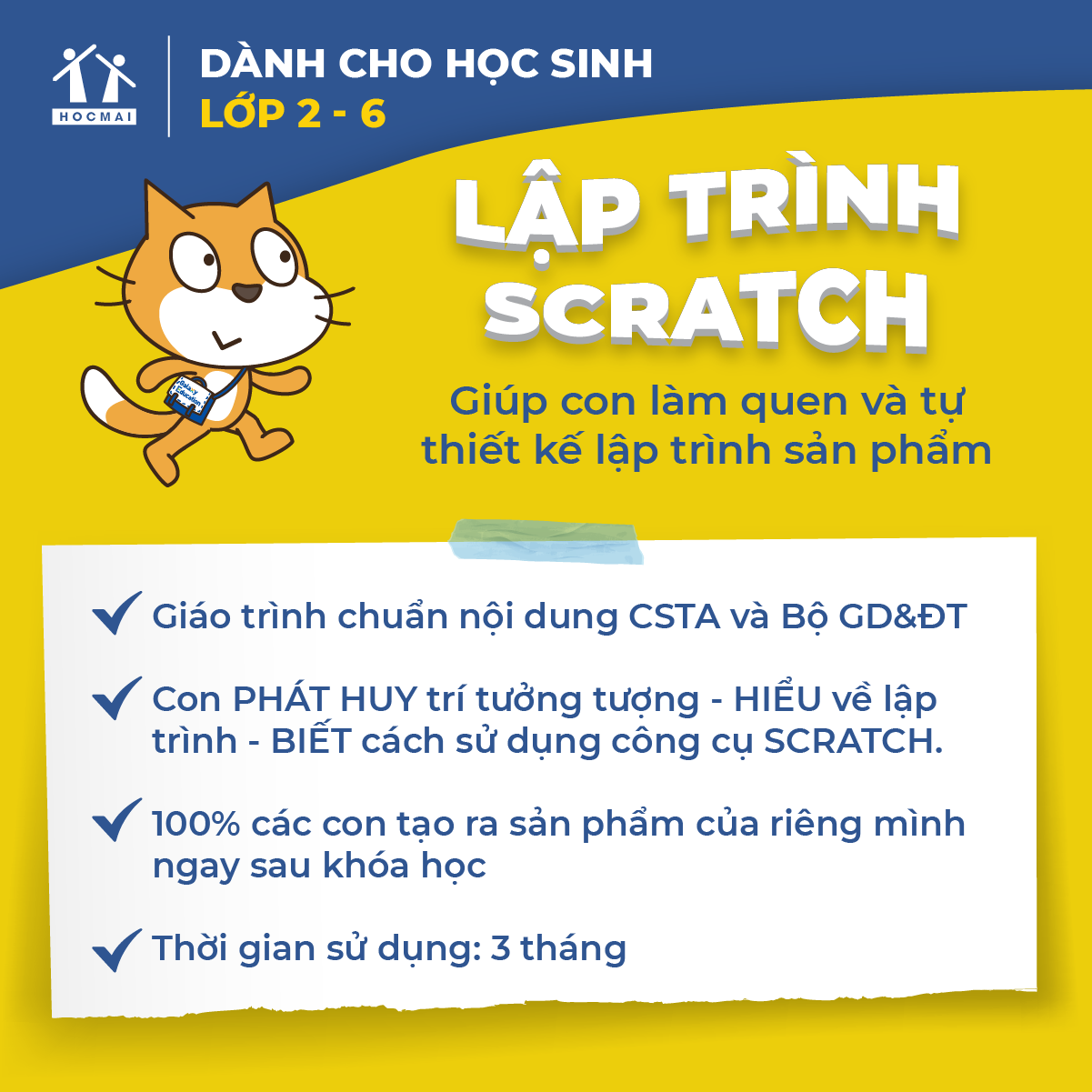 HOCMAI- Khóa học Bước vào thế giới lập trình Scratch dành cho trẻ từ lớp 2 đến lớp 6 -Toàn quốc [E-Voucher]