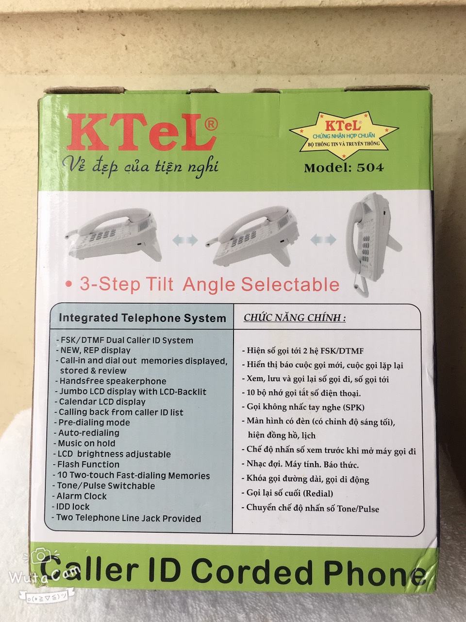Điện thoại bàn cố định có đây chuông to bàn phím to KTEL 504 màu đen/trắng/xanh ó thể chỉnh đế bàn máy 3 nấc thấp đến cao