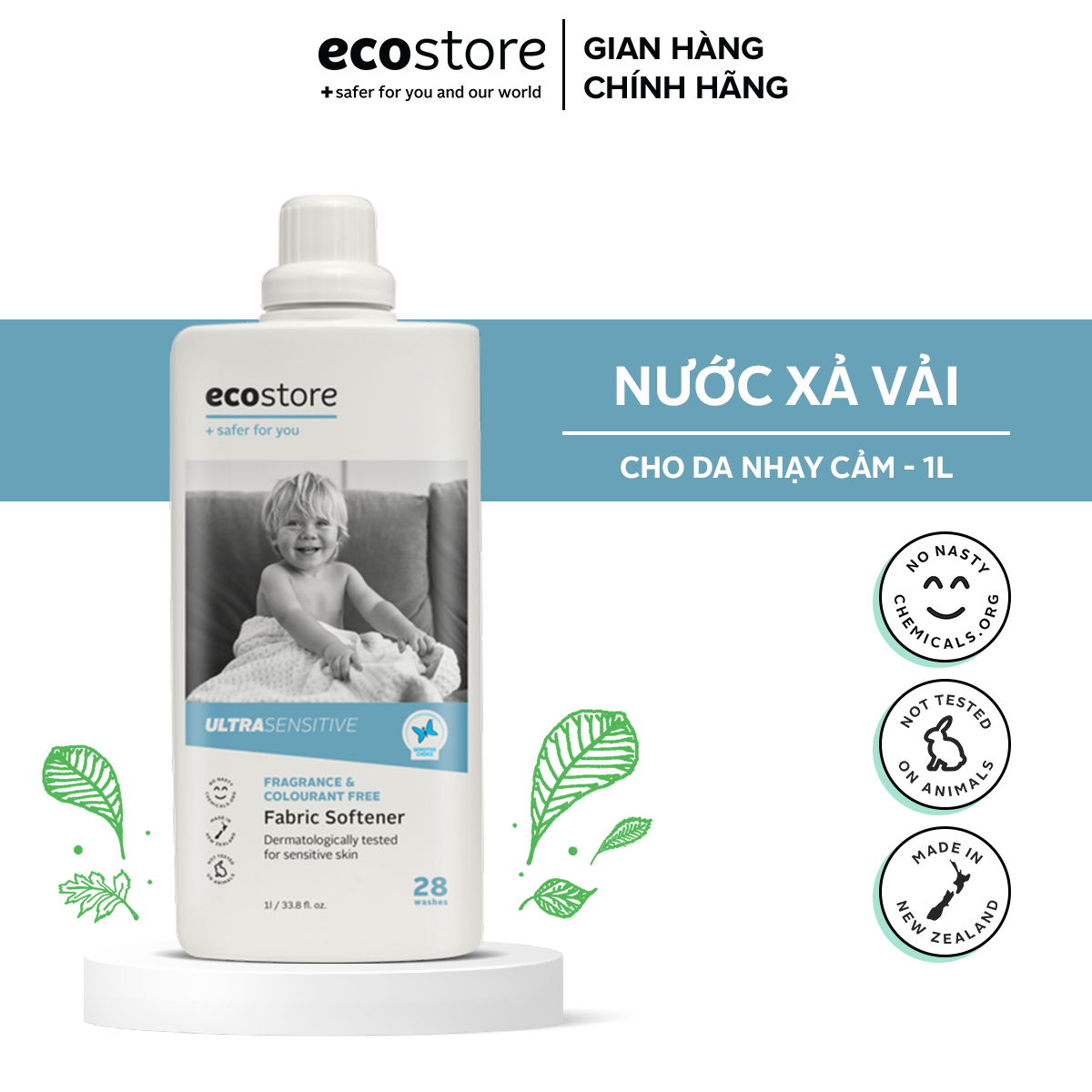 Nước xả bền vải gốc thực vật cho Da nhạy cảm ECOSTORE 1L nhẹ dịu - phù hợp quần áo trẻ nhỏ EXP..T07.2024