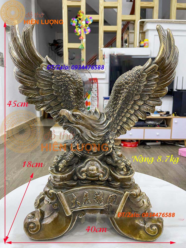 Tượng Đại Bàng Tung Cánh Bằng Đồng Màu Nâu Kích Thước:38x20x45cm, Nặng 8,5kg vvv