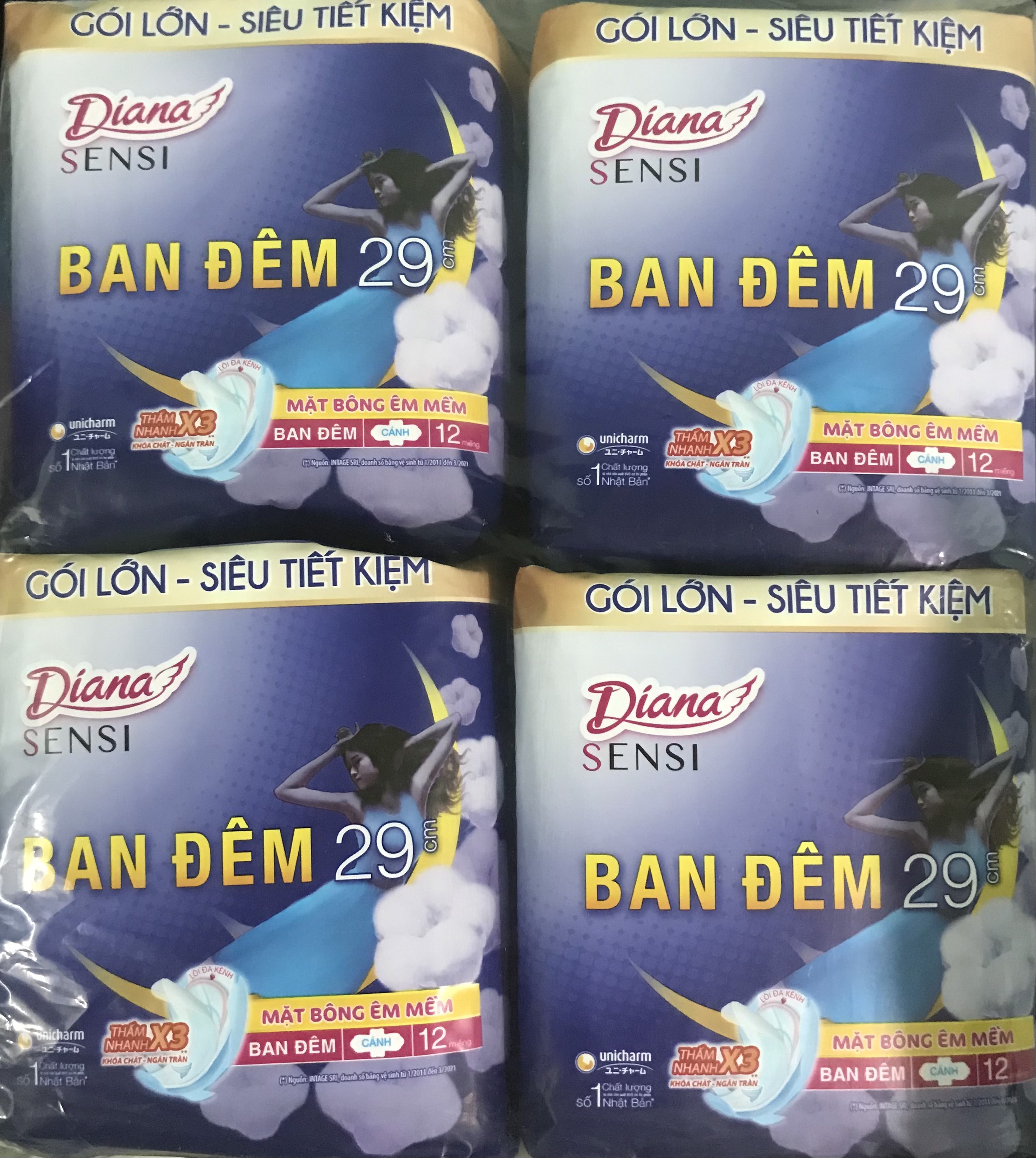 Combo 4 gói bvs diana sensi night 29cm 12 miếng