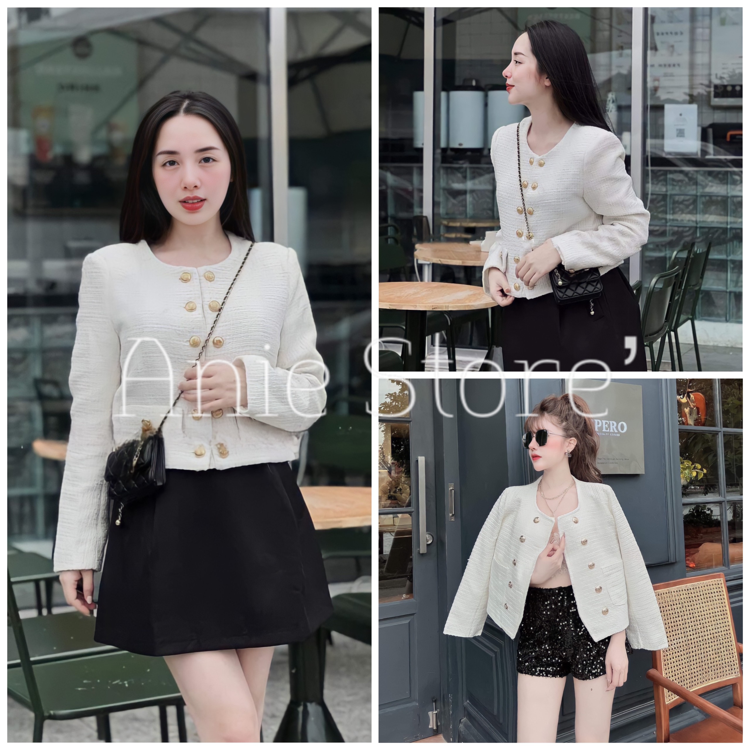Áo khoác dạ trắng nữ cúc vàng 2 lớp 🦋 áo choàng nữ dáng công sở dài tay 🦋
