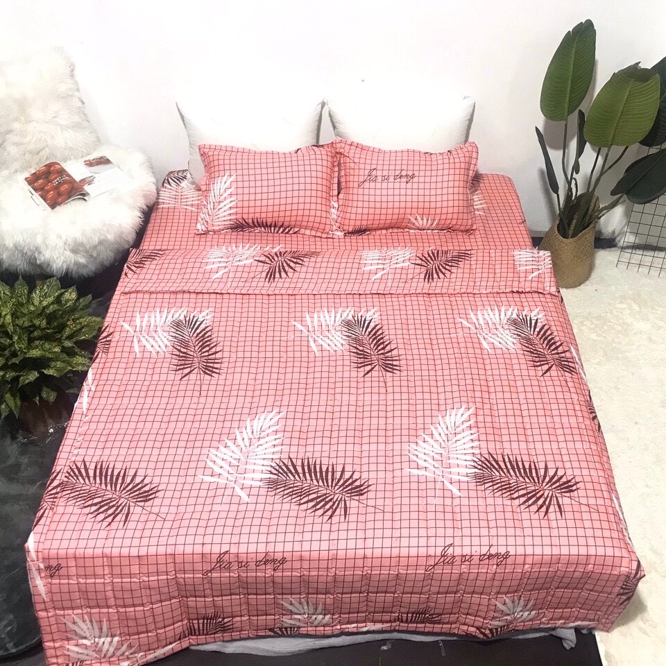 Bộ Chăn Ga Gối Cotton Poly - Hình Lá Hồng ( 3 Món , 4 Món , 5 Món ) Tiệm Nhà Cá