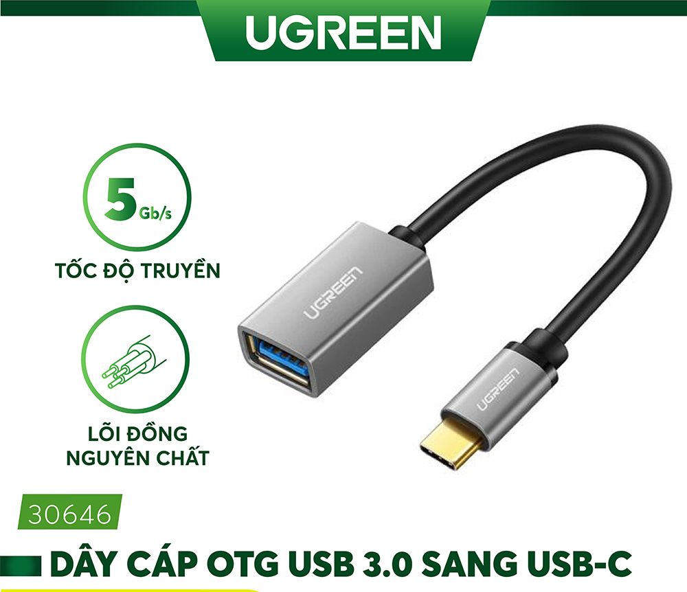 Cáp otg, cáp type c ra usb 3.0 ugreen 30646 chính hãng
