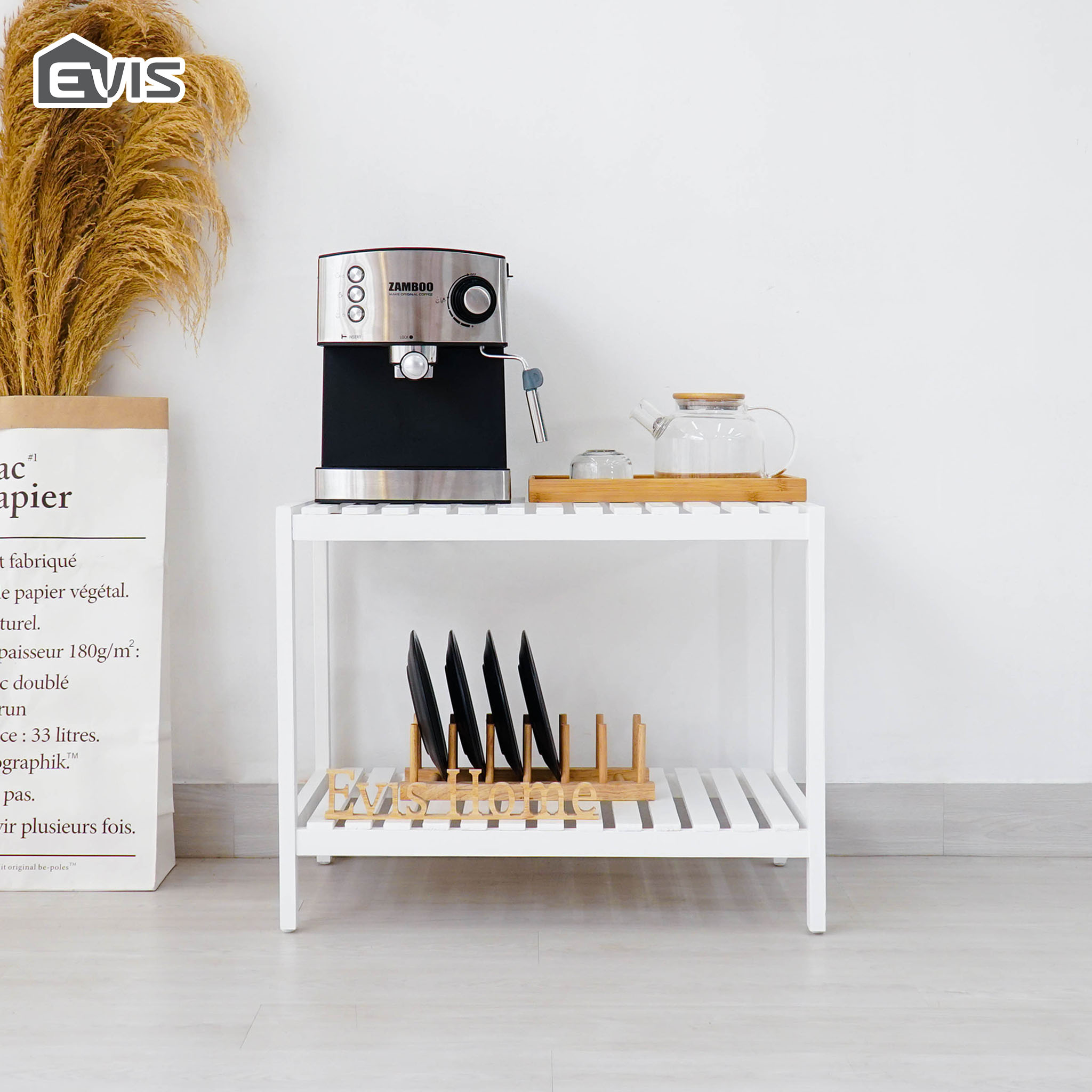 Kệ lò vi sóng 2 tầng evis home - kệ để lò vi sóng 2 tầng đa năng - kệ gỗ decor thông minh - lắp ráp dễ dàng