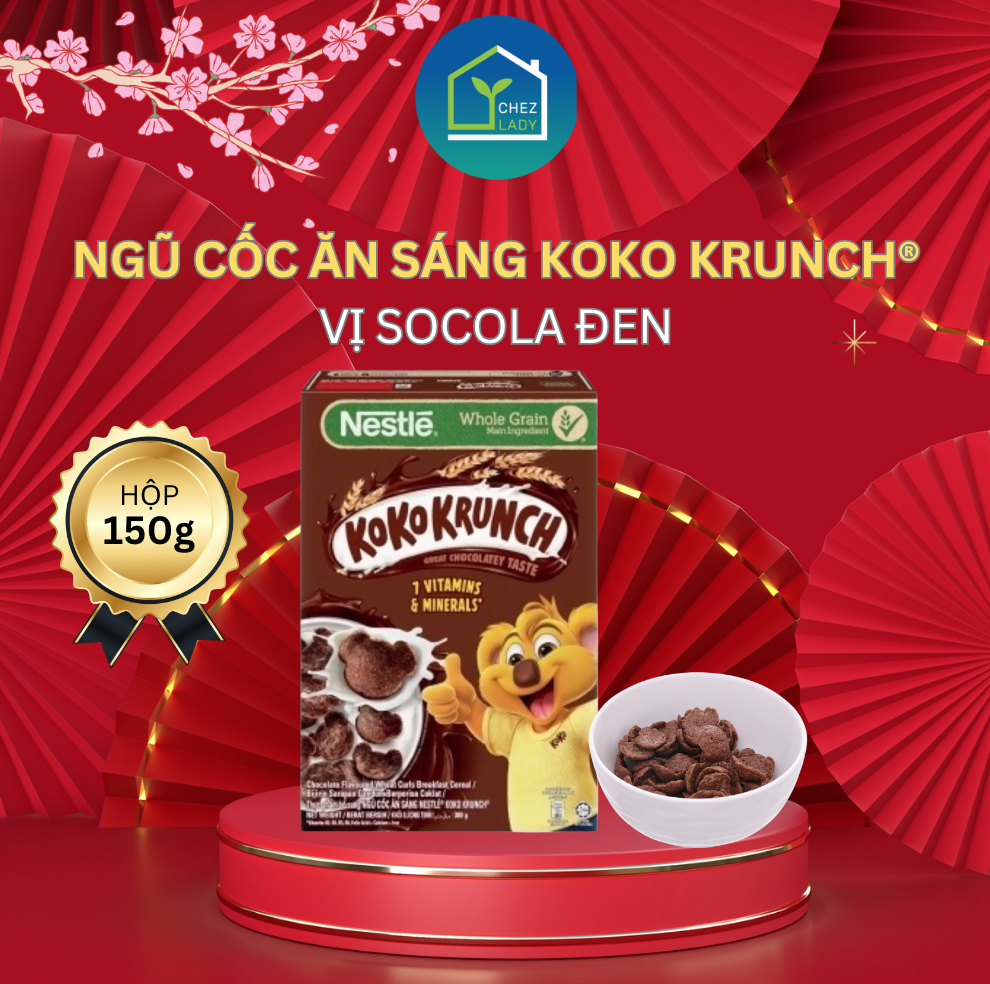 Ngũ cốc ăn sáng Nestlé® Koko Krunch® vị sô-cô-la đen - Hộp 150G - Tiện lợi, giàu dinh dưỡng bé thích mê mẹ nhàn tênh