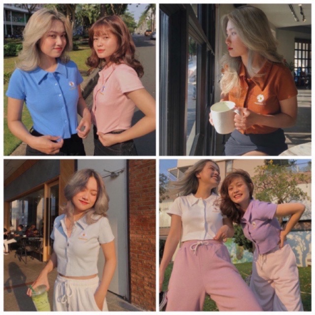 [HCM]Áo croptop polo thêu bông cúc sản phẩm có thiết kế với form dễ mặc thoải mái dễ kết hợp với các loại trang phục khác nhau