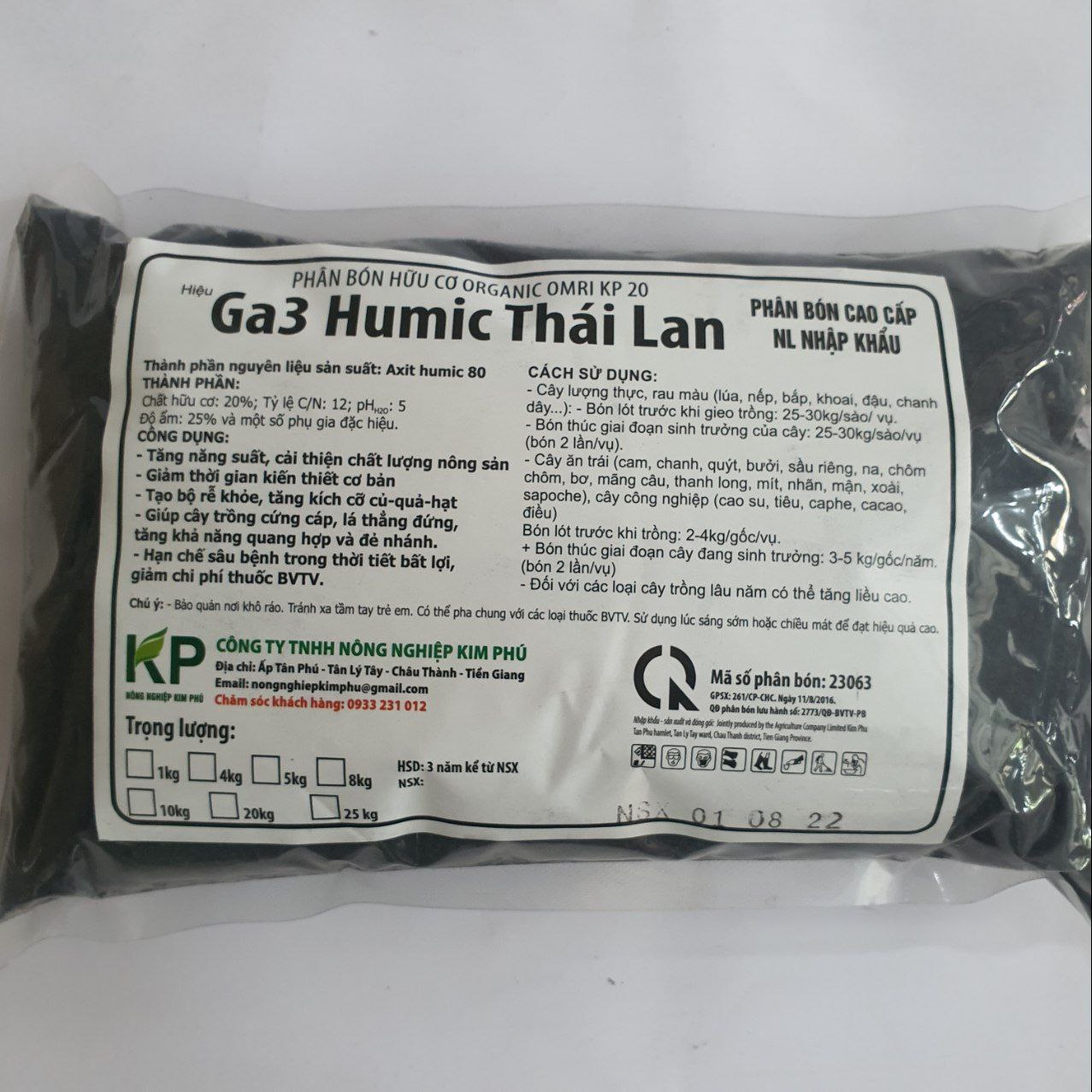 Phân bón hữu cơ đậm đặc ga3 humic thái lan - 1kg