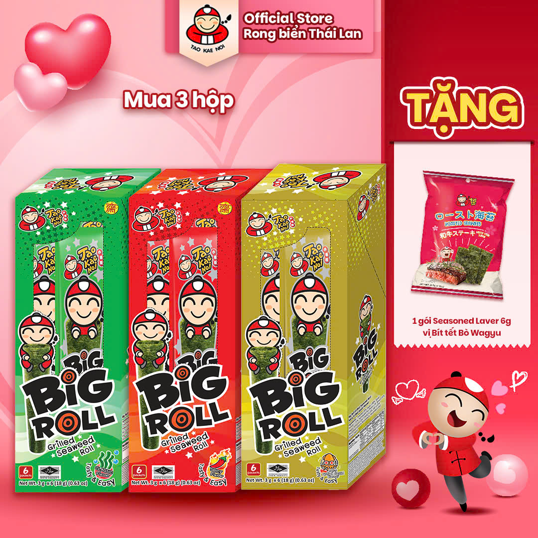[Buy 3 PCs X 6 PCs pack 1 pack seaweed Tempora 25] taokaenoi big roll (3G) Thai healthy nutrition