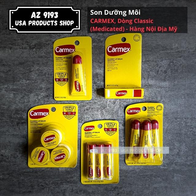 Son Dưỡng Môi CARMEX Dòng Classic son dững nội địa Mỹ dưỡng ẩm môi tẩy tế bào chết môi vơi chống nắn spf 15 giảm thâm môi dùng lâu dài làm sẽ làm môi hồng mịn màng