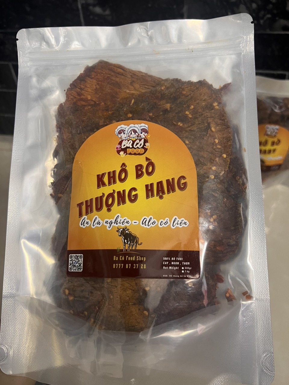 Khô bò thượng hạng ba cô food - khô bò miếng to 500g thơm ngon dẻo đậm vi - khô bò ba cô