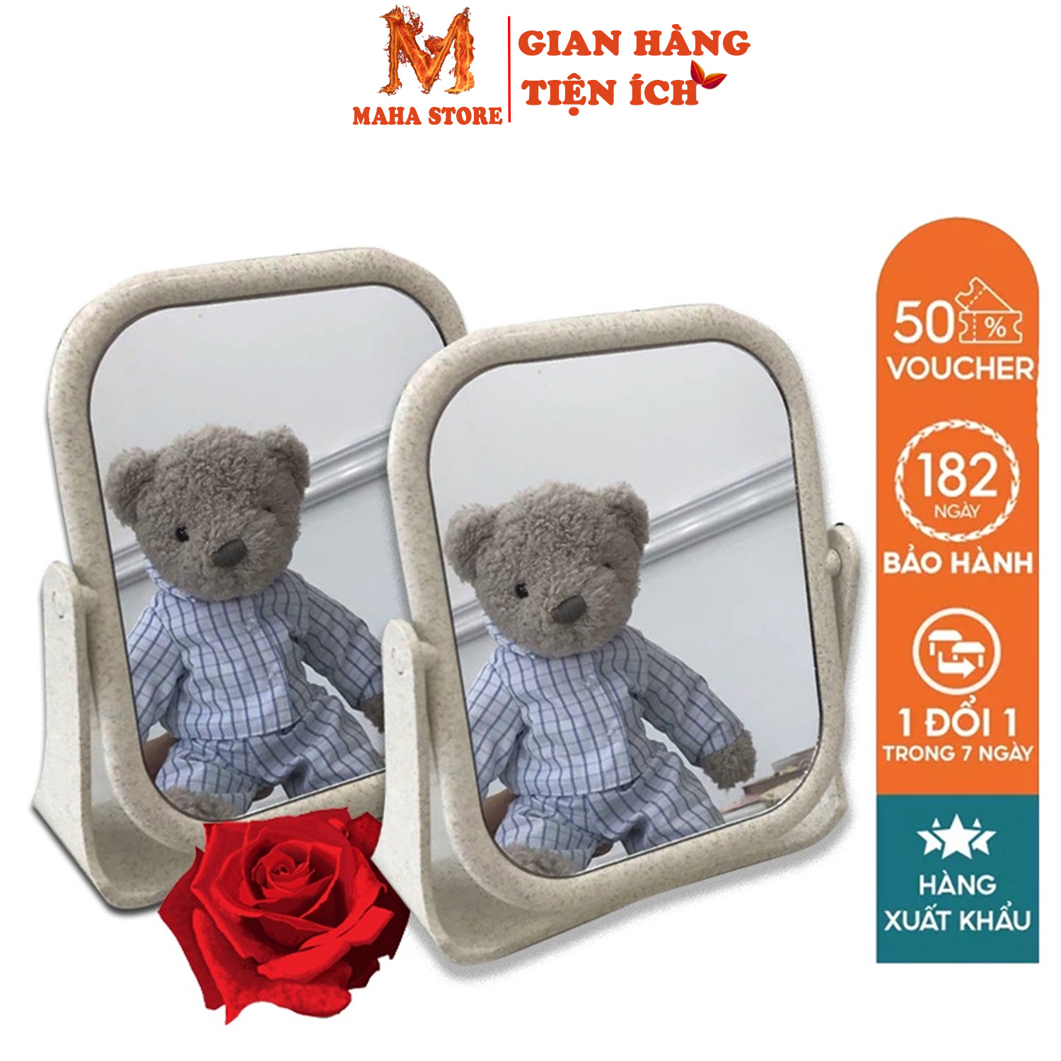 Gương trang điểm -gương để bàn mini -để bàn xoay 2 mặt chất liệu lúa mạch xịn đẹp Gương trang điểm để bàn