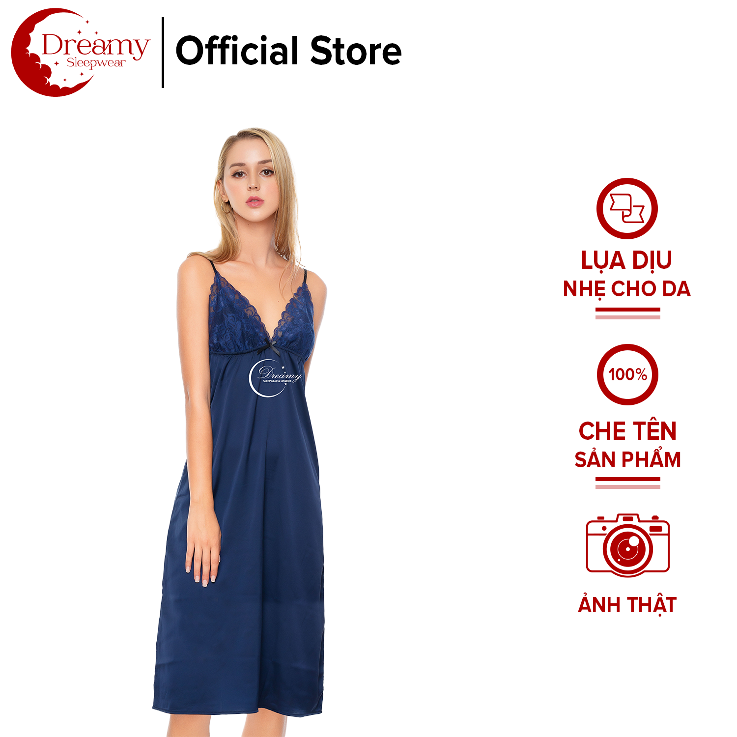 Váy ngủ sexy quyến rũ, váy ngủ 2 dây lụa mặc ở nhà cho nữ,Đồngủ sexy,Đồngủ hai dây ,đồ ngủ nữ, váy ngủ nữ 2 dây dáng dài cúp ngực phối ren mềm mại màu xanh đen Dreamy VD01