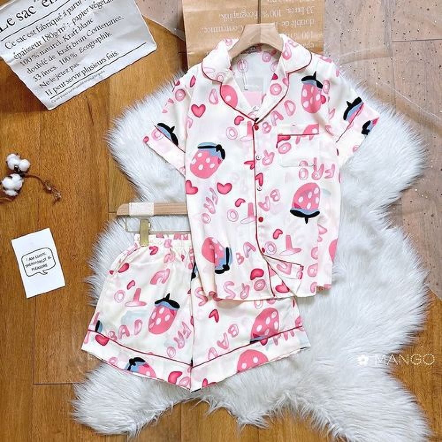 Bộ đồ ngủ pijama cộc tay dành cho bé gái từ chất liệu lụa mango bpn55
