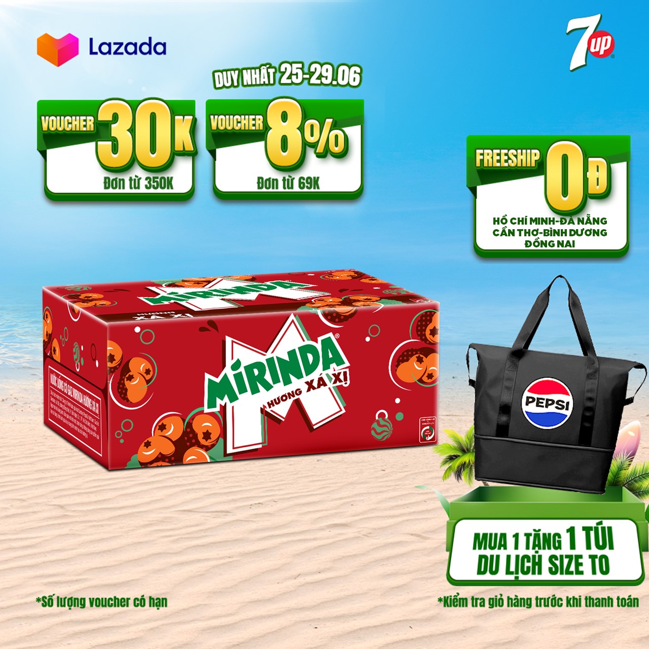 Thùng 24 Lon Nước Ngọt Có Gaz Mirinda Xá Xị (320ml/lon)