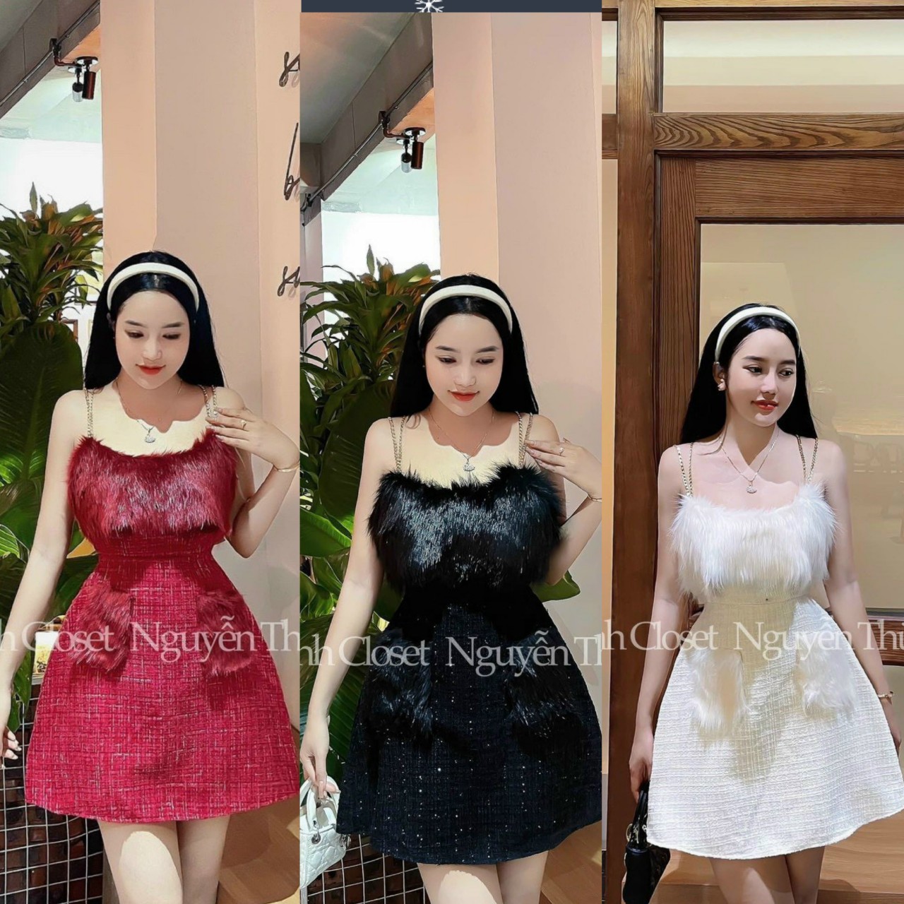 Đầm xòe 2 dây xích chéo phối lông vũ cực kì sang chảnh , đi chơi , đi tiệc đ12008104