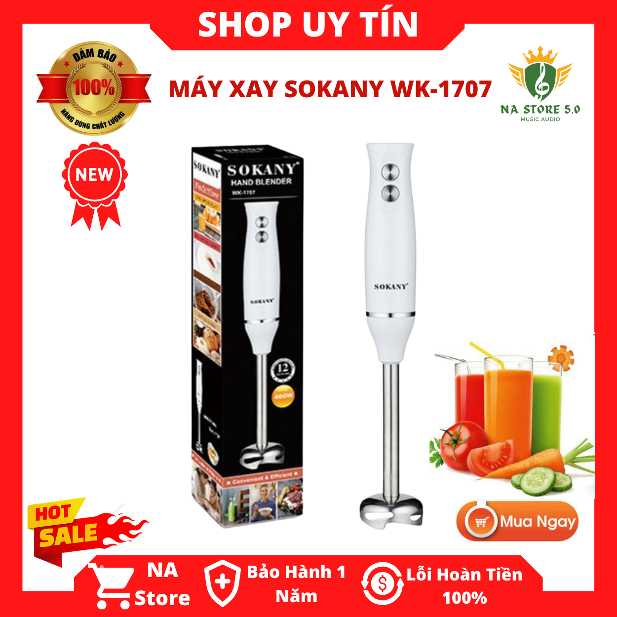 Máy xay thực phẩm cầm tay sokany wk-1707 công suất cực mạnh 400w 2 tốc độ, nhỏ gọn tiện dụng công suất mạnh mẽ tiêu chuẩn hàn quốc.bảo hành 1 đổi 1