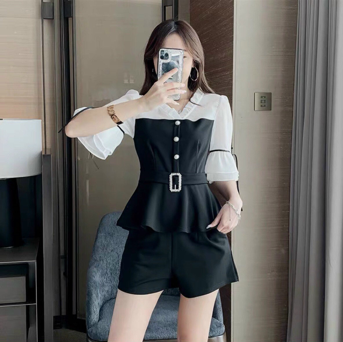 Set bộ poly 2 da phối voan siêu xinh tôn dáng cho chị em