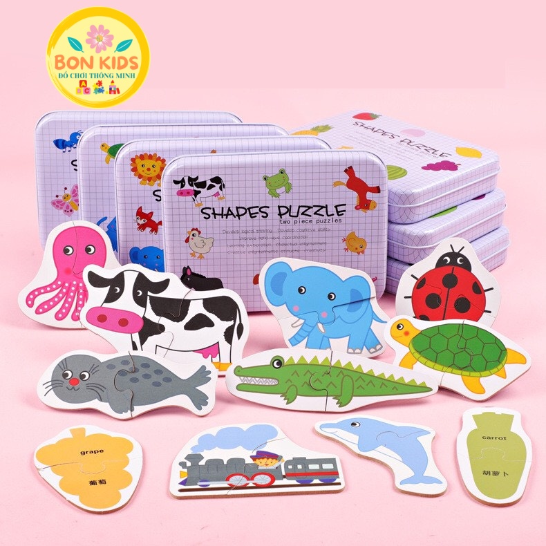 Đồ chơi xếp hình 2 mảnh hộp sắt - Đồ chơi giáo dục trẻ em