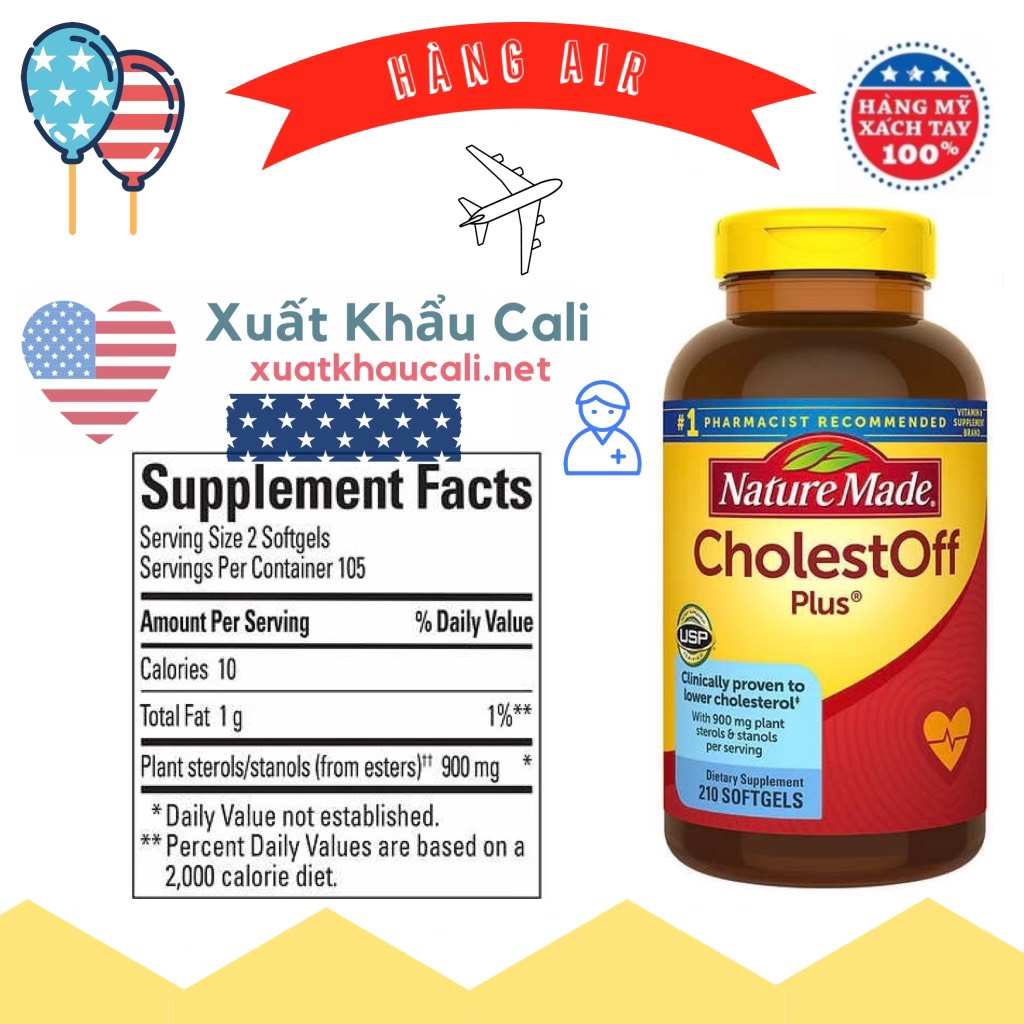 [HCM]Nature Made CholestOff Plus Chính Hãng Của Mỹ 210 viên