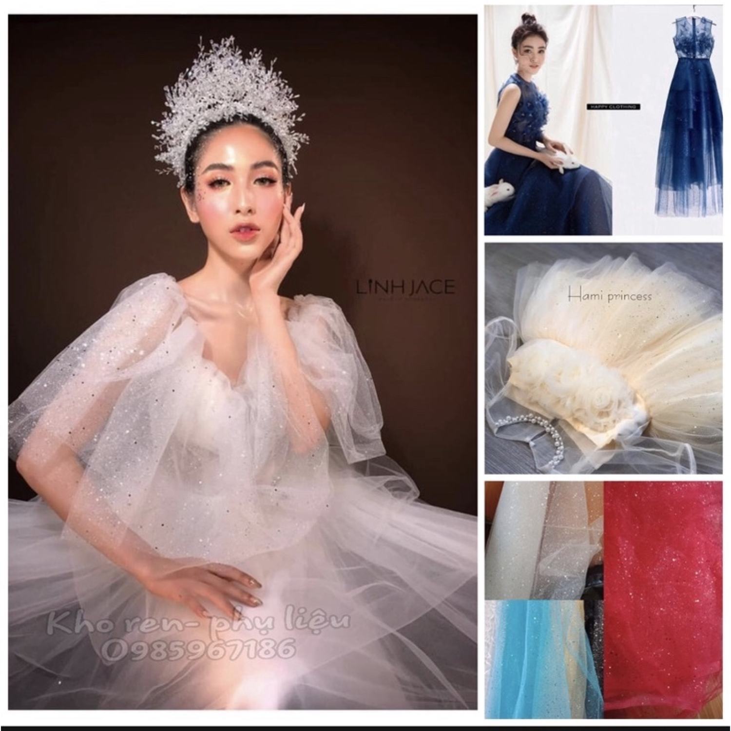 Vải lưới lấp lánh nhũ kim sa