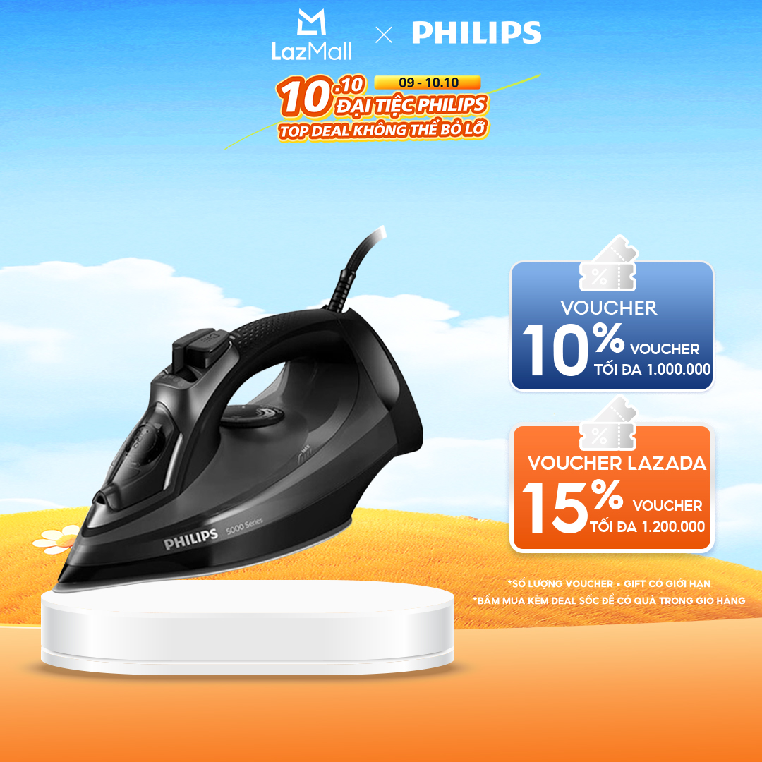 Bàn Ủi Hơi Nước Philips DST5040/80 - Công Suất 2600W - Hơi Phun 45G/Phút - Tăng Cường 200G/Phút - Mặt Đế SteamGlide Plus Chống Xước - Hàng Phân Phối Chính Hãng