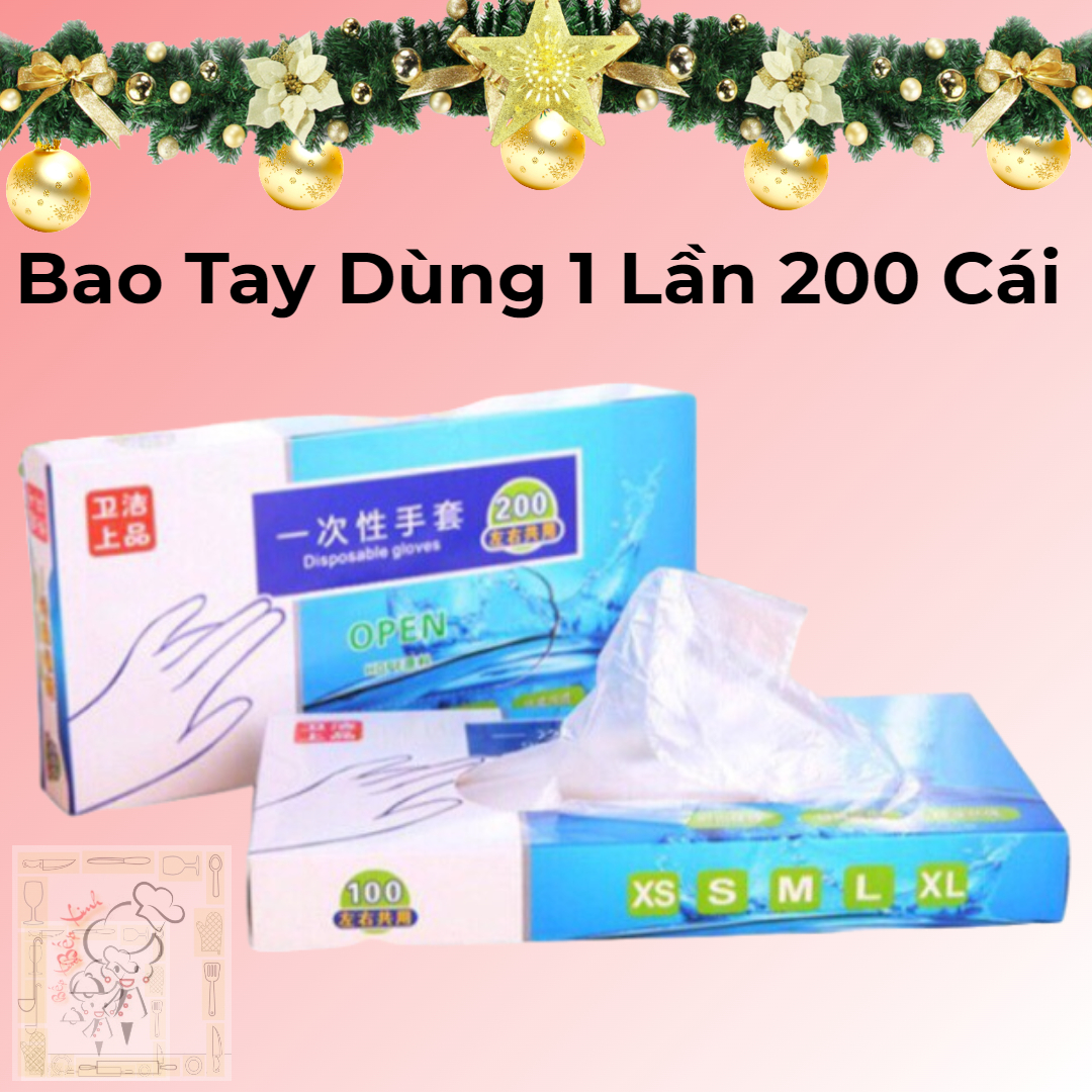 200 Găng tay, bao tay nilon dùng một lần hộp 200 cái