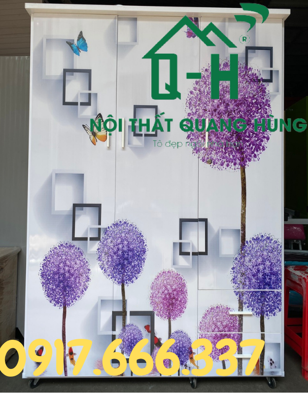 TỦ NHỰA ĐÀI LOAN 3 CÁNH 2 NGĂN KÉO IN 3D HOA BỒ CÔNG ANH MỚI 1M8X1M2X47CM